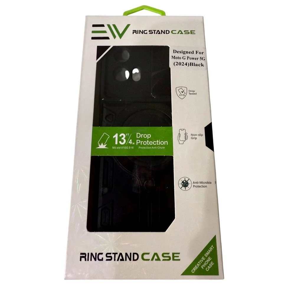 Electronic World Ring Stand Case for Moto G Power 5G 2024 Black Rugged Cover